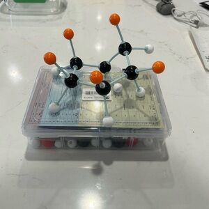 Molecular Model Kit with Orange, Black & White Atoms